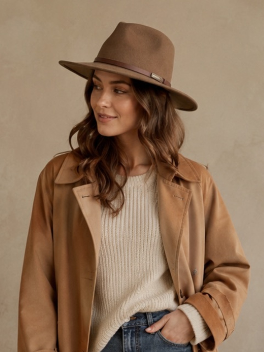 Vintage Eddie Bauer 100% Wool Fedora Hat Brown Western Ranch Leather Band USA M